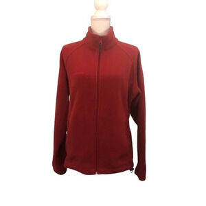 COLUMBIA Sz L Womens Burgundy Fleece Full Zip Long Sleeve Pockets Jacket Sweater